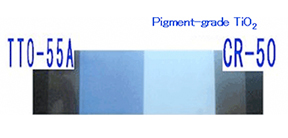 Photo.1 Comparison of transparency between TTO and pigmental grade, CR-50.